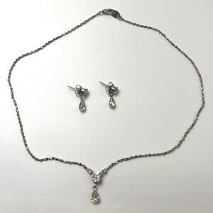 Necklace Earring Drop Women Set Jewelry Silver Rhinestone